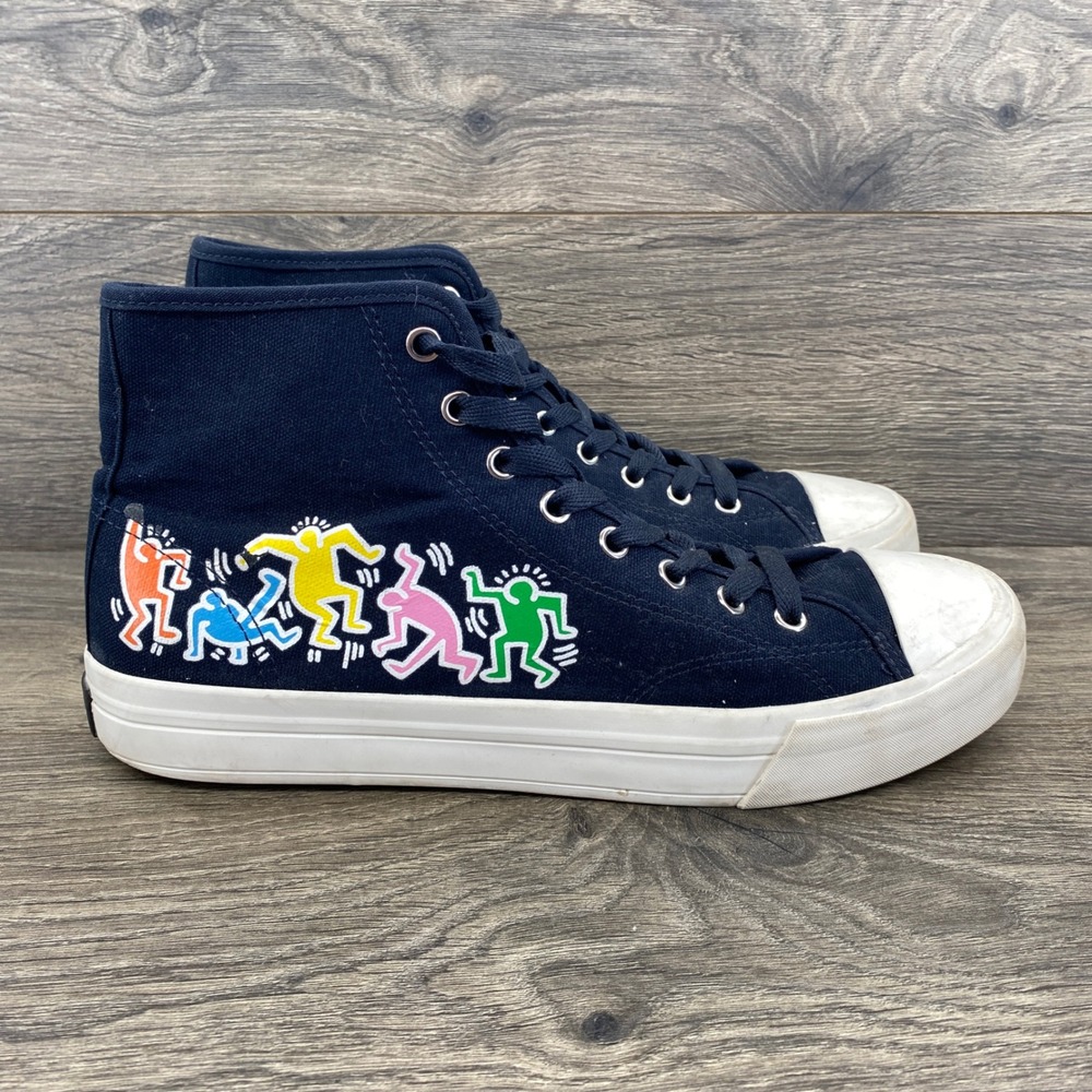 H&M Keith Haring High Top Sneakers Mens Size 10 Navy Blue Dancing Figures Art